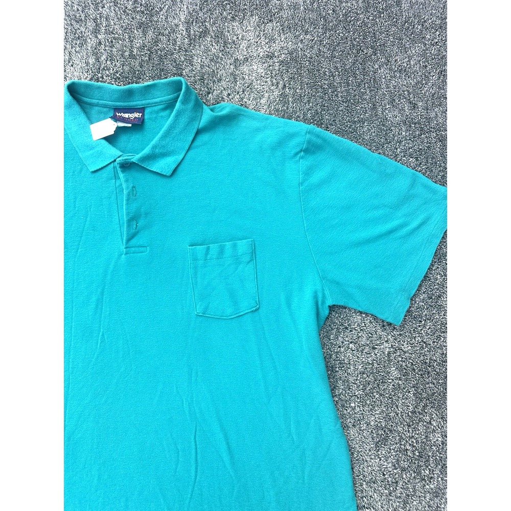 Vintage Wrangler Rugged Polo Shirt Mens 2XL Teal Made USA 100% Cotton Pocket